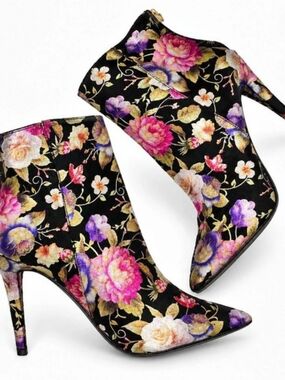 Anne Michelle "Dedicate" Metallic Floral Ankle Boots